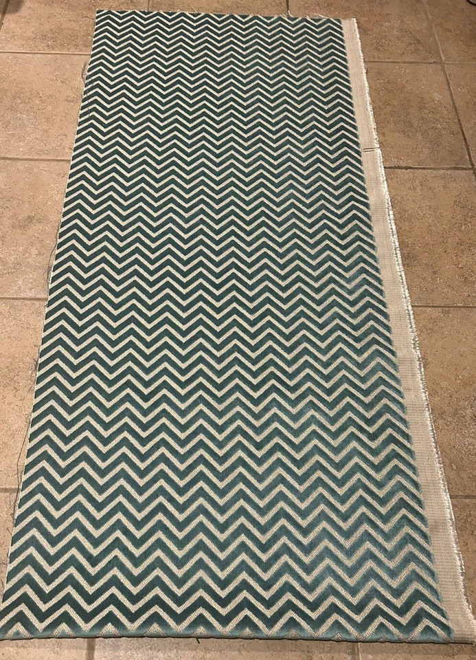 Kravet Clarke & Clarke Prisma Teal Fabric  Modern Zigzag Raised Velvet 24”x 54”L - Image 2 of 4