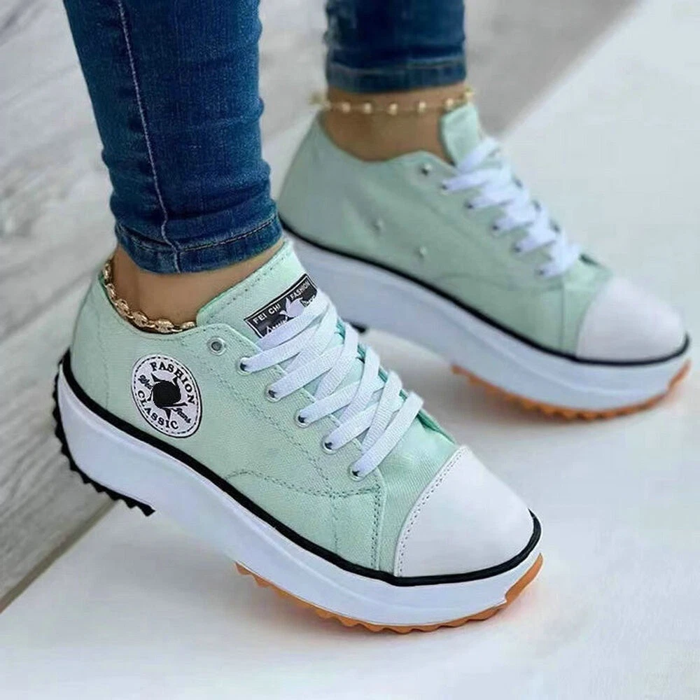 Women Casual Printed Platform Sneakers Comfy Breathable Lace Up