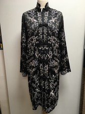 Vintage East Chinese Coat Black Silk Satin Embroidered Floral Birds 10