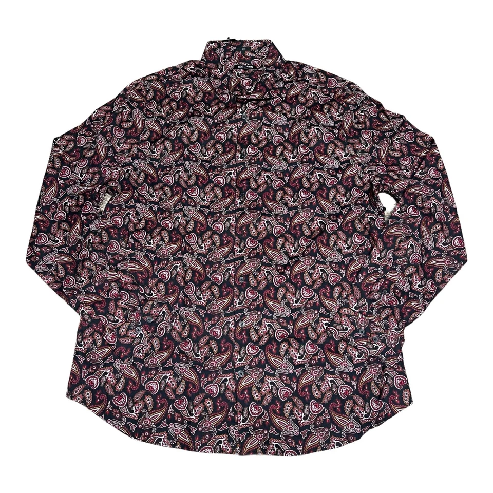 Camisa de Vestir Express Para Hombres XL Roja Estampado de Cachemira Calce Ajustado Abotonada NUEVA Floral Y2K Foto 2 de 4