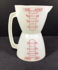 Tupperware Double Measuring 1 Cup or 8oz Wet and Dry White Vintage Hour glass