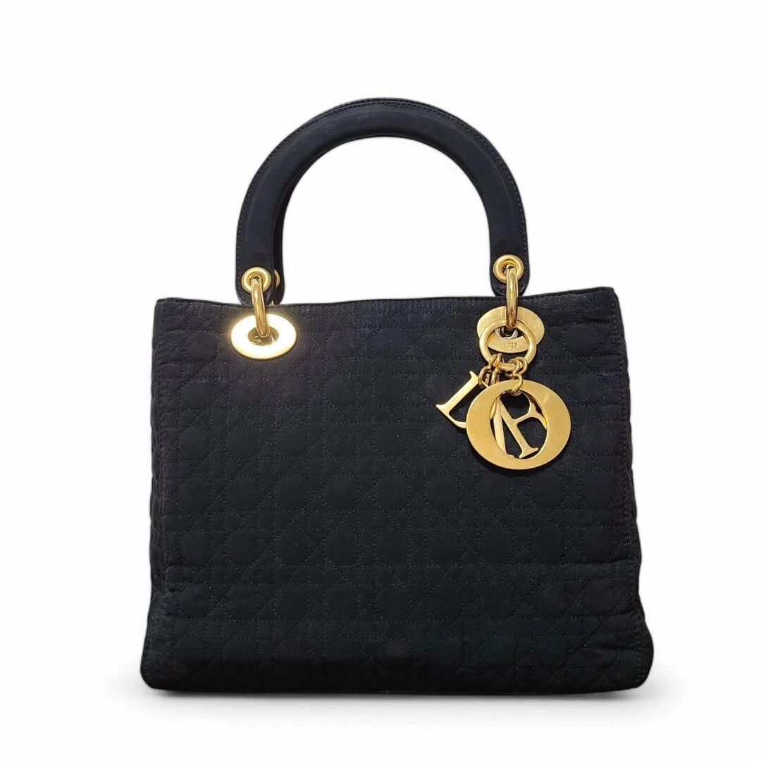 Sac à main Christian Dior Lady Dior Cannage nylon vintage noir 