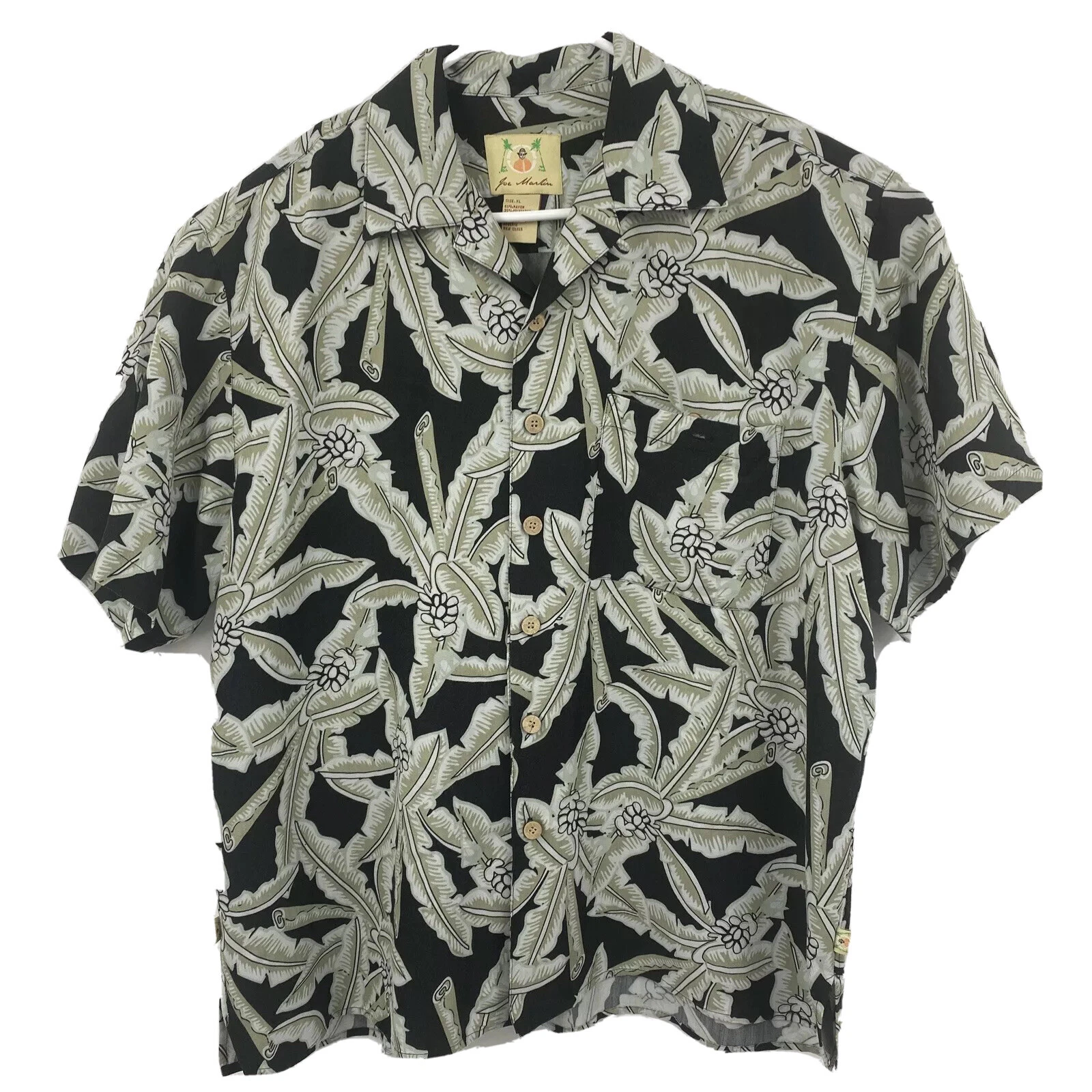 Joe Marlin Mens Hawaiian Shirt Button Down Short Sleeve Black Floral Sz XL