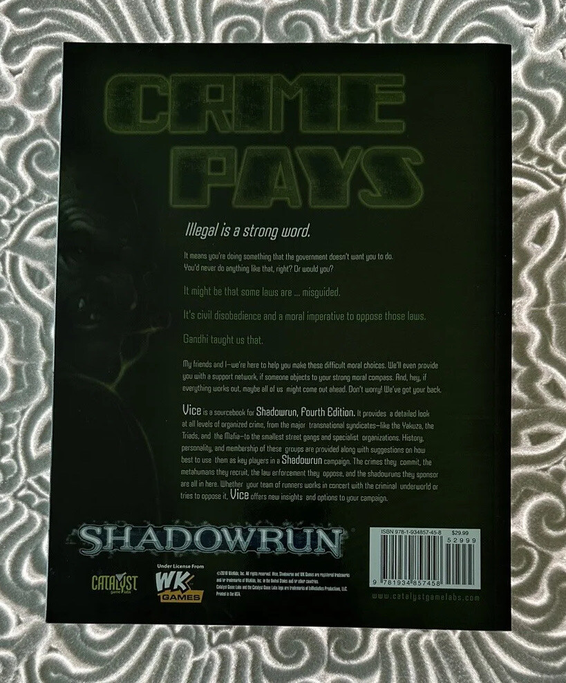 Vice Shadowrun Crime Sourcebook Catalyst 26203 Softcover 2010 NM/EUC