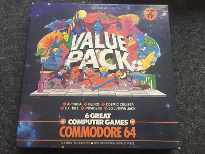 COMMODORE 64 BEAU-FOLLY 6 GAME VALUE PACK ARCADIA PEDRO B.C. BILL INVADERS
