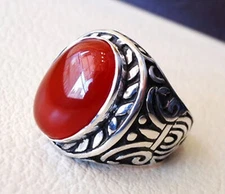 NATURAL CARNELIAN BIRTHSTONE SOLID 925 SILVER HEAVY CHRISTMAS OXIDIZED MENS RING