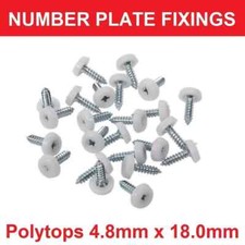 Image of White Number Plate Screws Fixing Kit Oversized Moulded Head Polytops Pack of 100