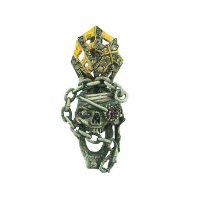 Alp Sagnak 24 k Gold Silver Ruby Patch Pirate Skull Pendant