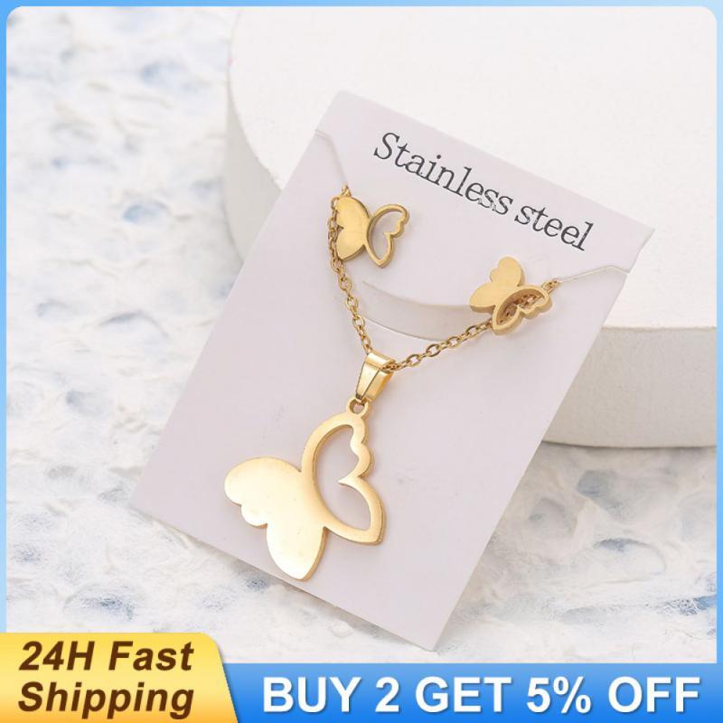 Women's Earrings Necklace Jewelry Sets Golden Simple Hollow Fashion Jewelry Crys