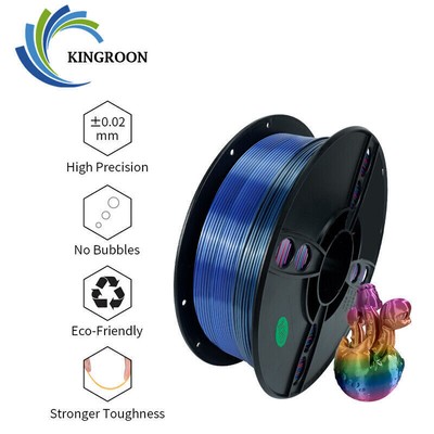 Kingroon 3D Printer Filament Rainbow Silk PLA 1.75mm 1kg/2.2lb Spool Consumables