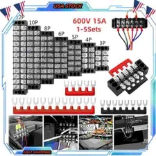 US Dual Row 3-12 Positions 600V 15A Screw Terminal Block Terminal Barrier Strip