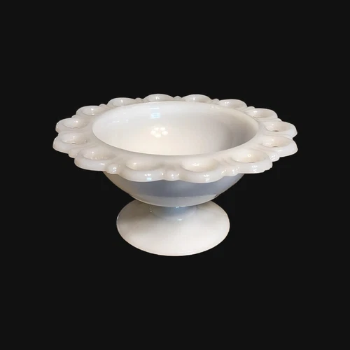 Vintage Anchor Hocking Milk Glass 7" Pedestal Bowl Candy Dish Lace Edge Bowl