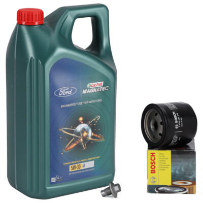 5L CASTROL MAGNATEC 5W-30 A5 Motoröl + BOSCH Ölfilter für FORD VOLVO 1.25-1.6
