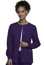 Cherokee Workwear Women Originals Snap Front Warm-Up Jacket 4350 EGGW Eggplant