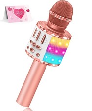 Karaoke Microphone Toys for Kids, Wireless Bluetooth Mic with Rose Gold