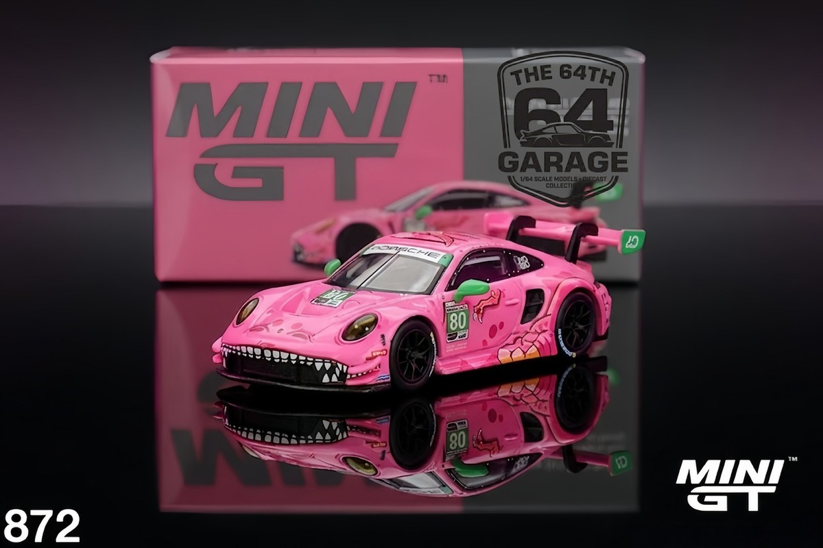 MINI GT 872 1/64 Porsche 911 GT3 R #80 Roxy Pink Dinosaur IMSA