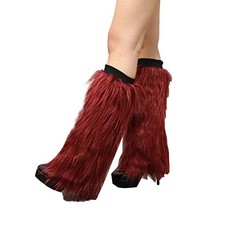 Faux Fur Leg Warmers Women Furry Boot Cuff Covers Winter Warm Boot Wine Red