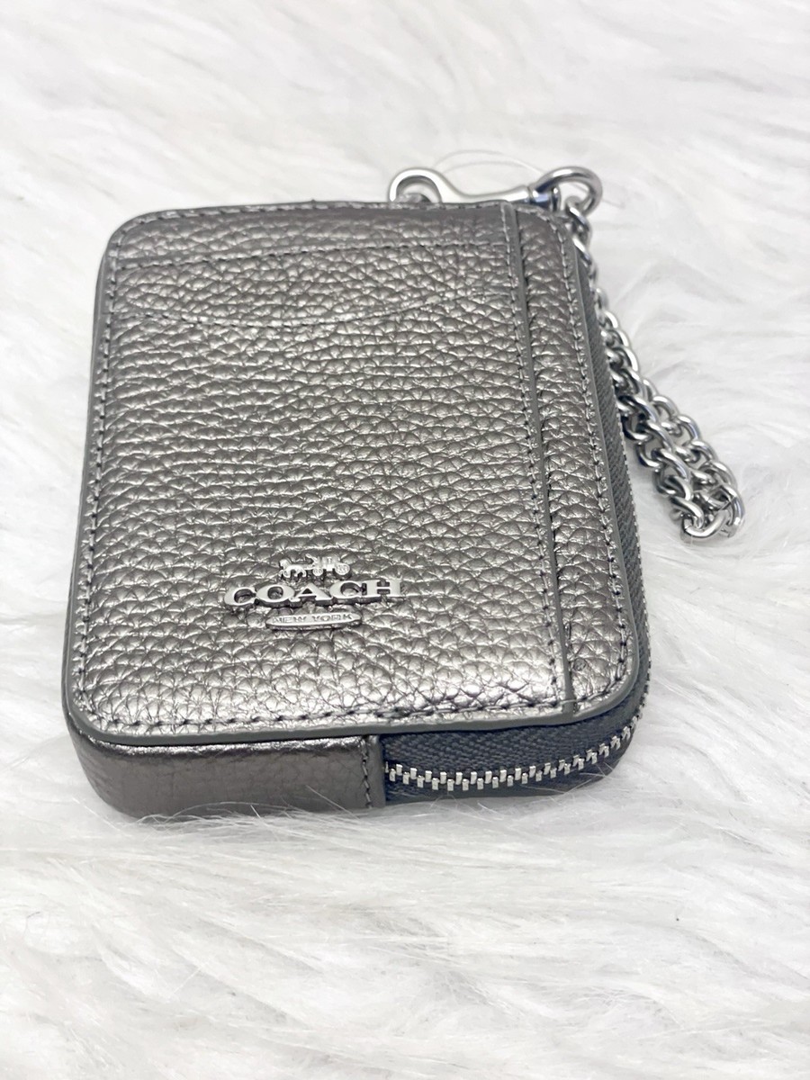 Coach Metallic Zip Card Case/ID Case In Silver/Metallic Graphite