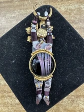 LIZTECH signed Usha Brooch Pin 1996 Goddess Moon Metal Glass Beads Wire Art VTG