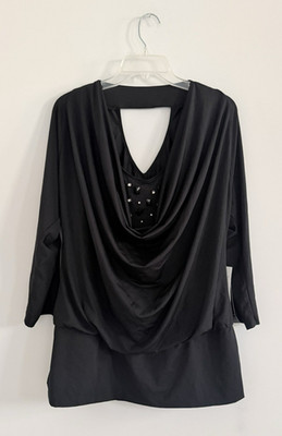NWT Vera Mont  Embellished Rhinestones Black Top Blouse Sz 42 US 12