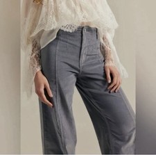NWT We The Free People Libre Wide Leg Cord Jeans Light Gray Mockingbird Size 33