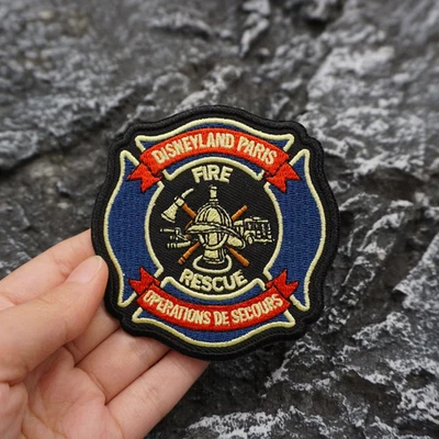 EXTREMELY RARE DISNEYLAND PARIS FIRE AND RESCUE EMBROIDERED IRON-ON PATCH..