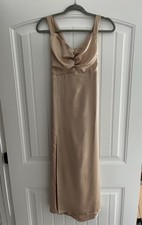 Show Me Your Mumu Tan Midi Dress With Slit & Tie Detail, Size M