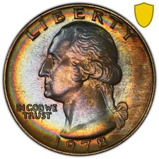 Moneda de 25C de cuarto de Washington 1978 tonificada graduación profesional MS 65 ver video arco iris