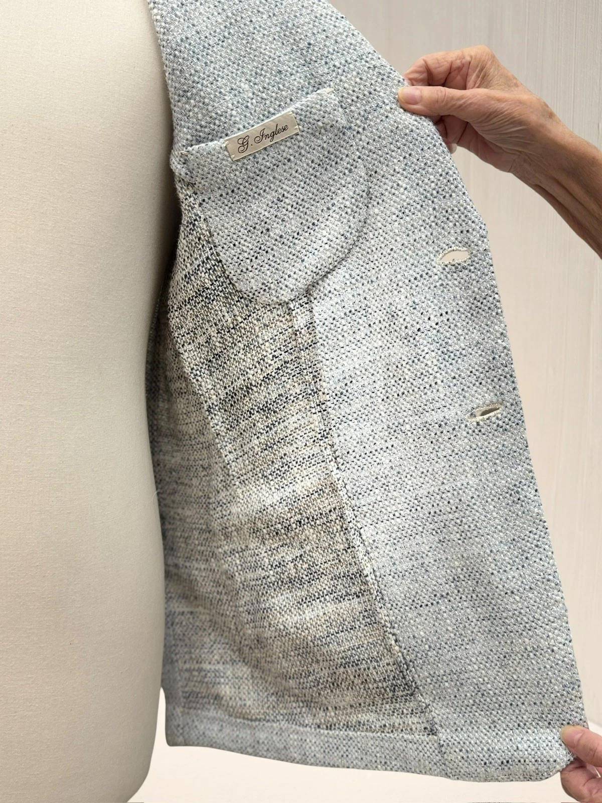 G. English Jacket For Man Blue Special Texture Single Breasted With 3 Pockets image 9