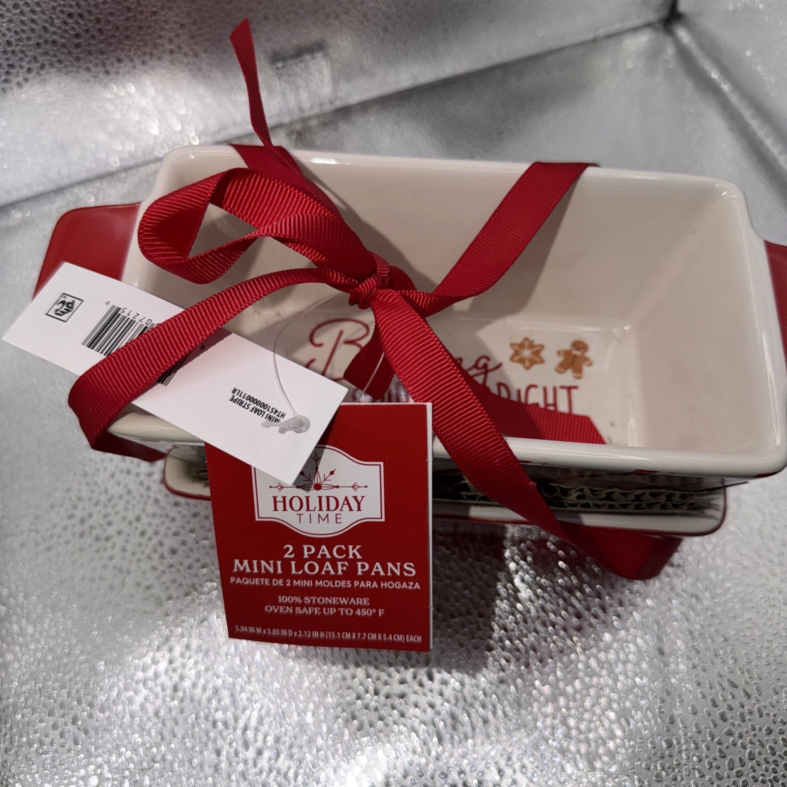 Holiday Time Mini Loaf Pans Double Set of 2 100% Stoneware