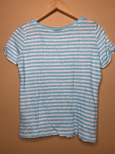 Charter Club Women Size Small Blouse Scoop Neck Blue White Striped Short Sleeve - Picture 10 of 14