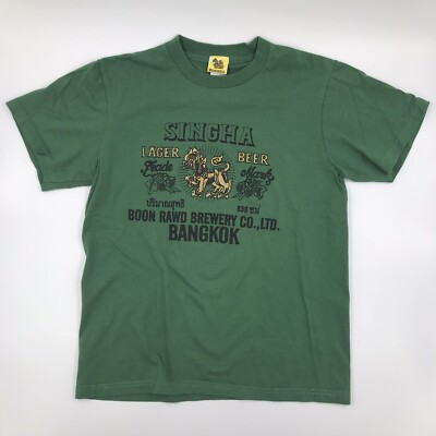 Vintage Singha Lager Beer Boon Rawd Brewery Bangkok T-Shirt Men's Size M Green
