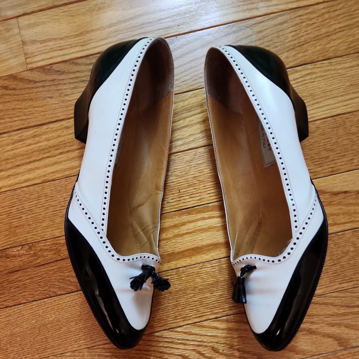 Vintage Bally Black/White Color Block Leather Slip-On Vintage Bally Black/White Color Block Leather Slip-On