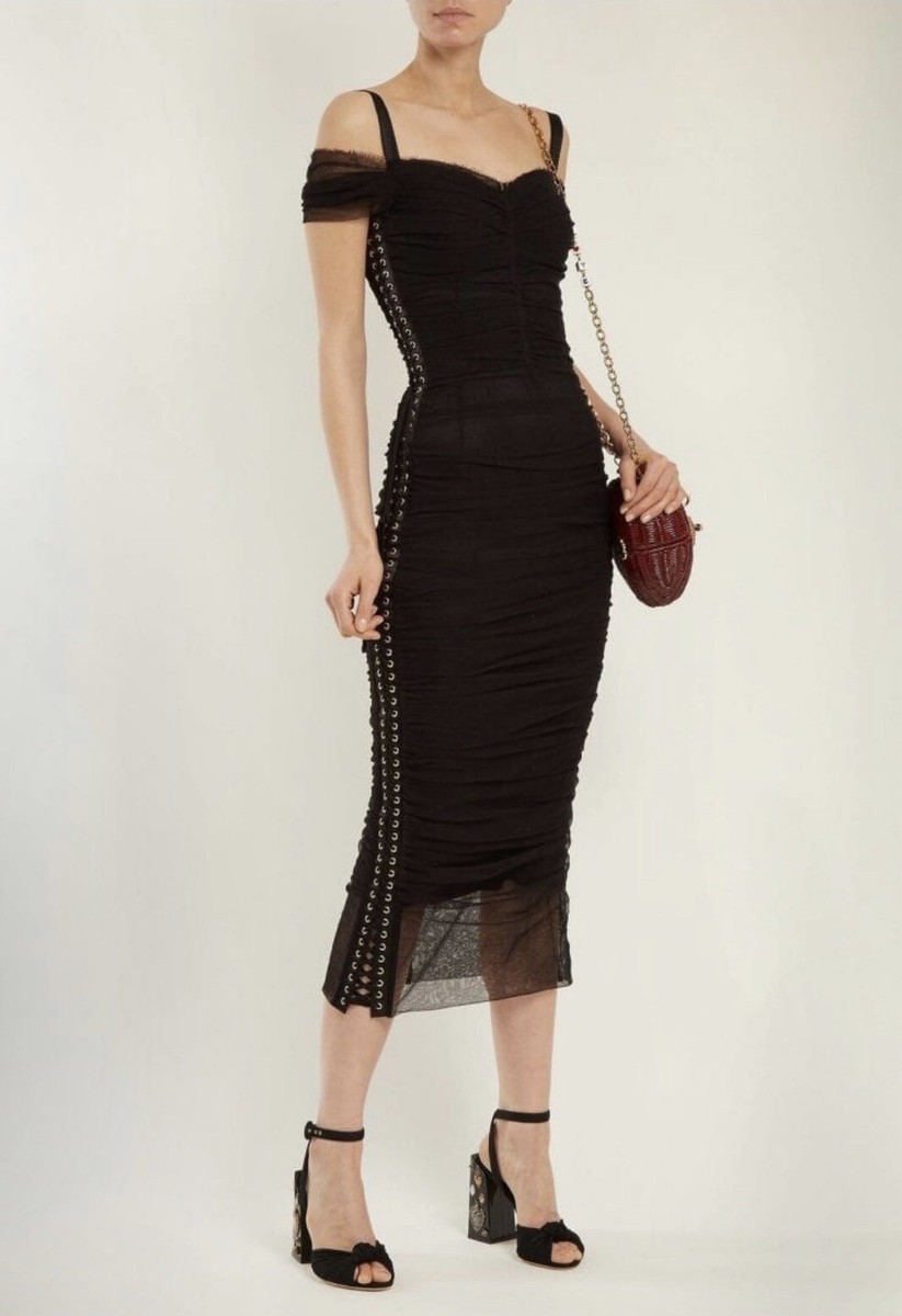 DOLCE & GABBANA★素敵！Black Lace Ruched Strapless Dress DOLCE & GABBANA Women Strapless Mini Dress 44 8 Black
