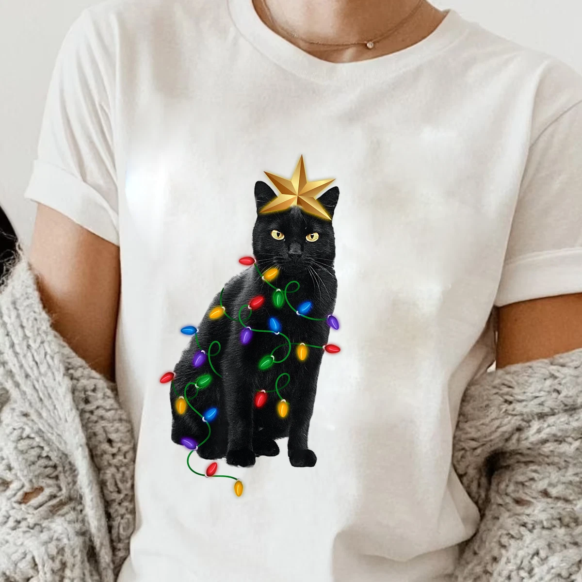Christmas cat top t shirt