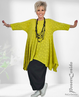 PoCo Lagenlook Long Shirt Pullover Dots 44 46 48 50 52 54 56 58 XL XXL XXXL lime