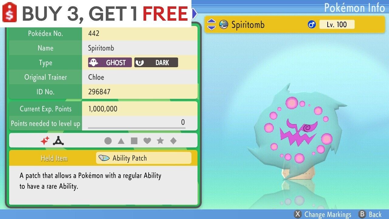 6IV Ultra Shiny Spiritomb Pokemon Sword and Shield (Square Shiny)