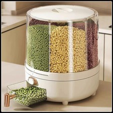 6-Grid Rice Dispenser 360° Rotating Dry Food Cereal Kitchen Storage Container UK