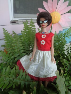 Vintage Red and White Dress Fits Barbie  60s Style  (No doll)