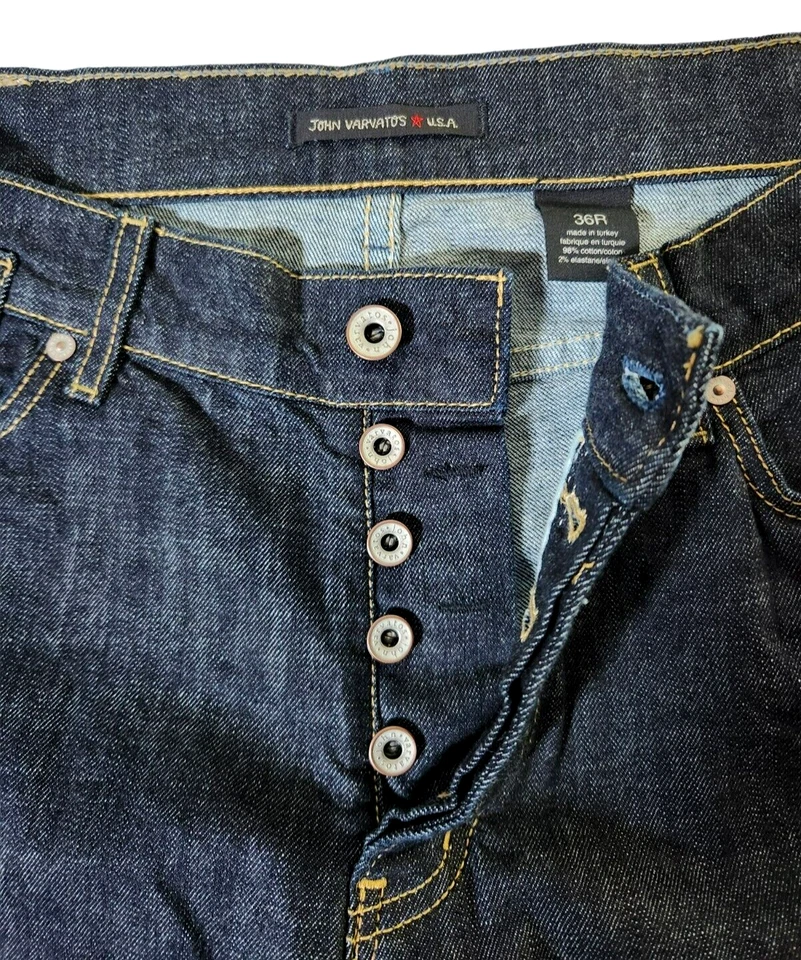 John Varvatos USA Bowery Jeans Men's 36x34 Slim Straight Button Fly Dark Denim - Image 3 of 4