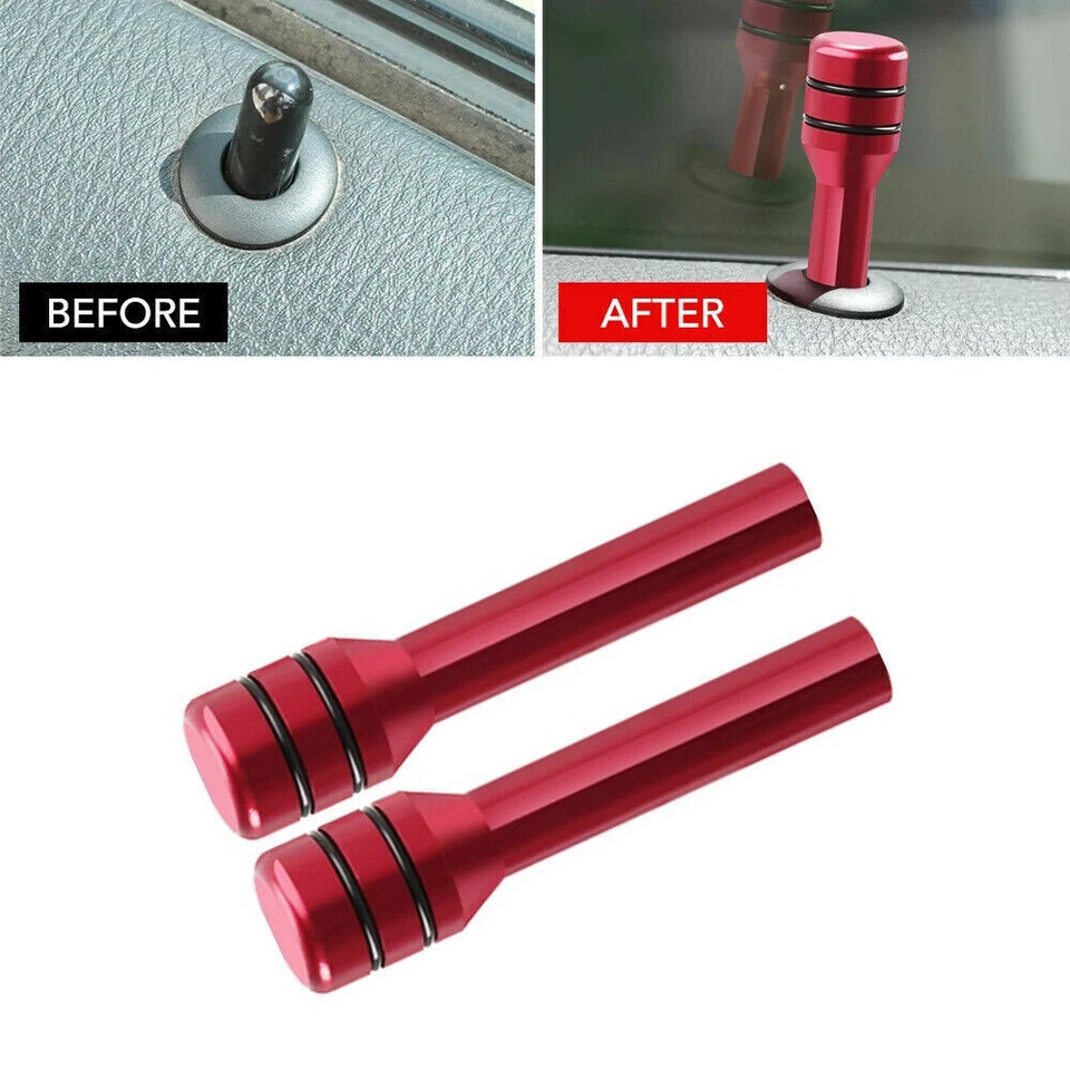 2x Accesorios interiores de coche rojos Cerradura de puerta de aluminio Perilla Pull Pins Cubierta Foto 3 de 4