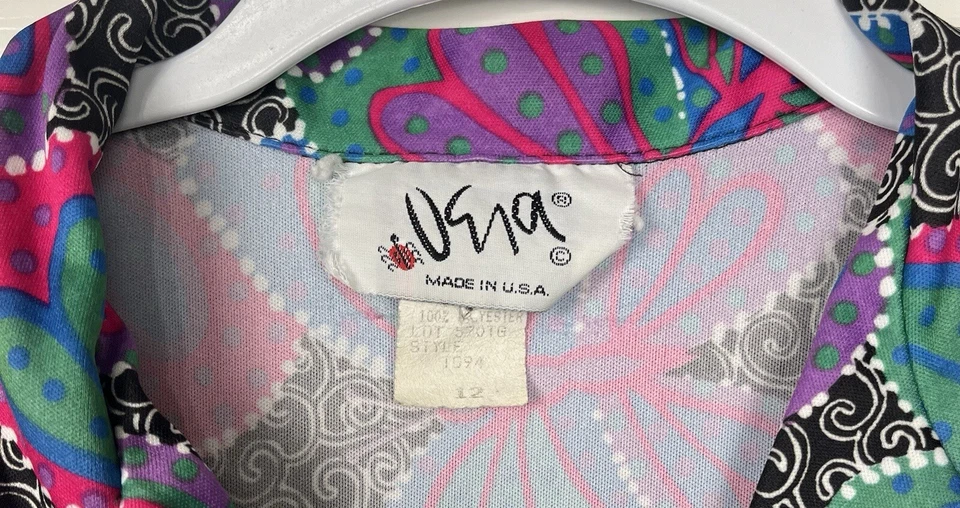 Camisa VERA Vintage Años 70 Neumann Estampado Mariposa Mujer’s Talla 12 Foto 3 de 4