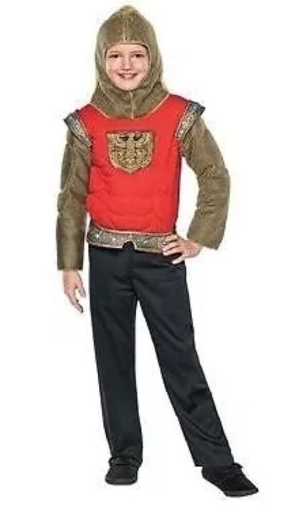 BRAVE KNIGHT Crusader Medieval Deluxe Halloween Costume S 4-6 Jumpsuit/Belt Hood-image