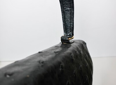 Vintage ALFRED ROTH Black Ostrich Leather Tote Bag Hand Bag