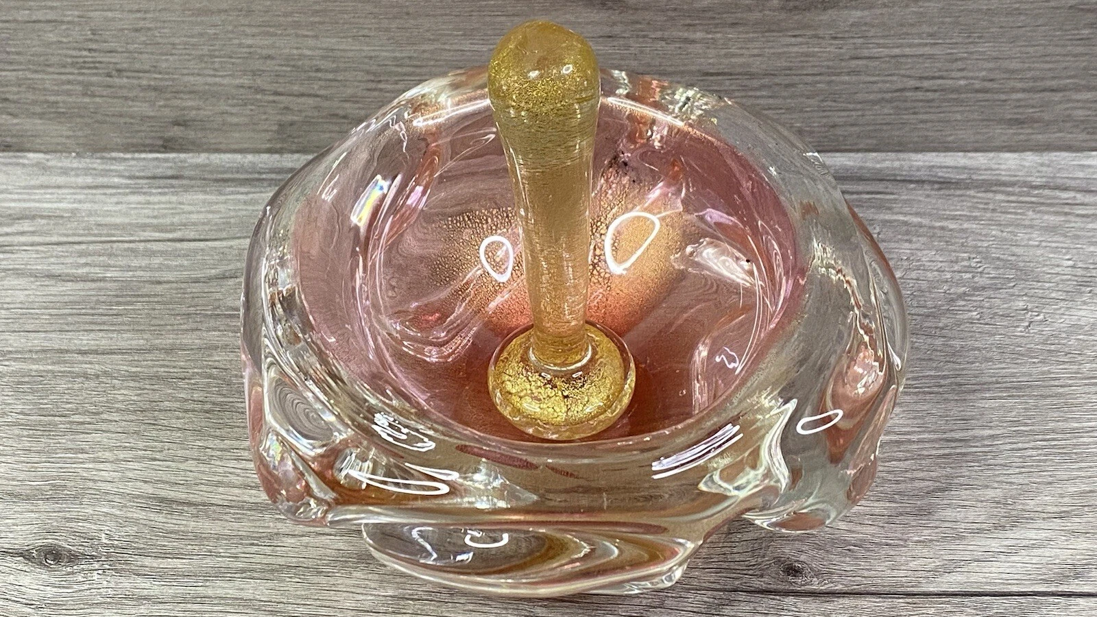 Murano Glass Mortar & Pestle Pink Gold Flake