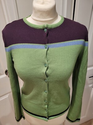 Philosophy Di Alberta Ferretti UK10 Green Purple Blue Fine Knit Cardigan Stripes