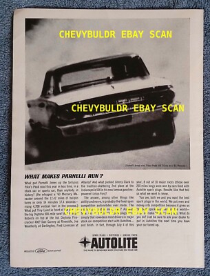 1963 Autolite Spark Plugs Vintage Ad ''What Makes Parnelli Run? Jones Marauder