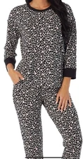 Cuddl Duds Soft Cozy Knit Pajama Set Sz  XL - Black Animal print & Hearts - New