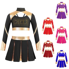 Kids Girls Dance Outfits Letter Print Crop Top Stage Performance Cheerleading