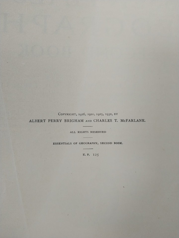 Essentials of Geography Second Book Brigham McFarlane Vintage 1930 HC